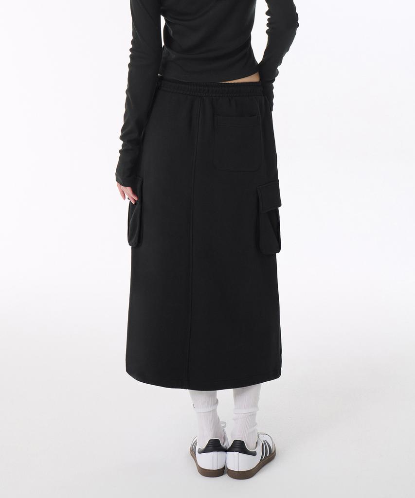 MUSINSA STANDARD WOMAN Women'S Flat Terry Sweat Cargo Long Skirt [Black]