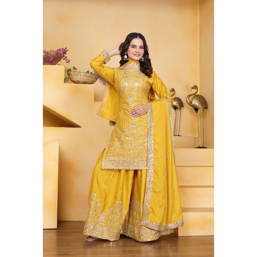 Presenting  New Designer Embroidered Natural Crep Sharara Suit With Sequence Embroidered Work