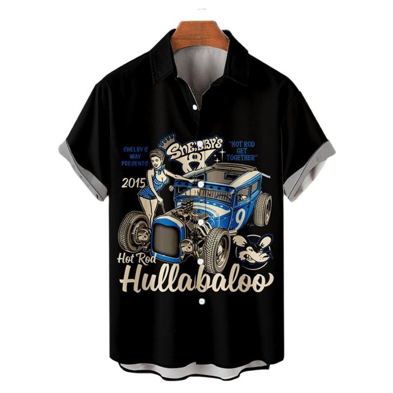 Shirts For Men 3d Vintage Fashion Violin Rocker Printed Rockabilly Hawaiian Shirt Short Sleeve Tops Outdoor Street Clothing