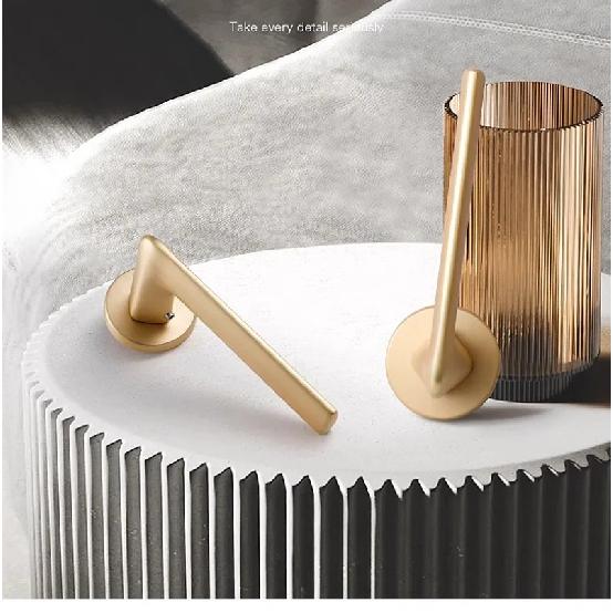 Gold Zinc Alloy Bedroom Door Lock Interior Wooden Door Handle Lock Body Set Mute Security Door Lock Home Hardware with Key