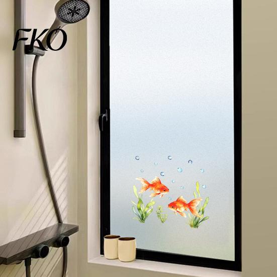 Aquatic Plant Window Decal Red Goldfish Design Sticker, Transparent Electrostatic Adhesion No Glue Auspicious Decor Glass for Living Room Bedroom
