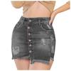 Women's Casual Temperament Buttons Open Hip Half Pocket Skirt Denim Short Skirt