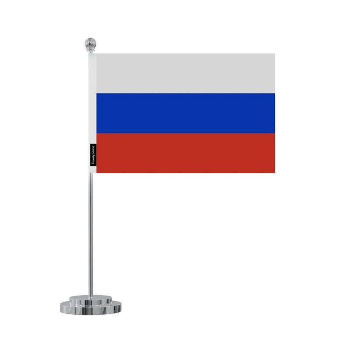 Drapeau de bureau - Russie - 14 x 21 cm - Polyester - Impression recto/verso - Acier inoxydable