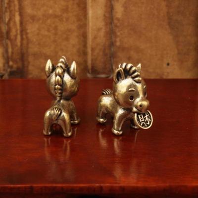 Brass Horse Statue Ornament Chinese Zodiac Horse Figurine Cute Horse Bit Coin Feng Shui Mini Home Desktop Decoration Crafts