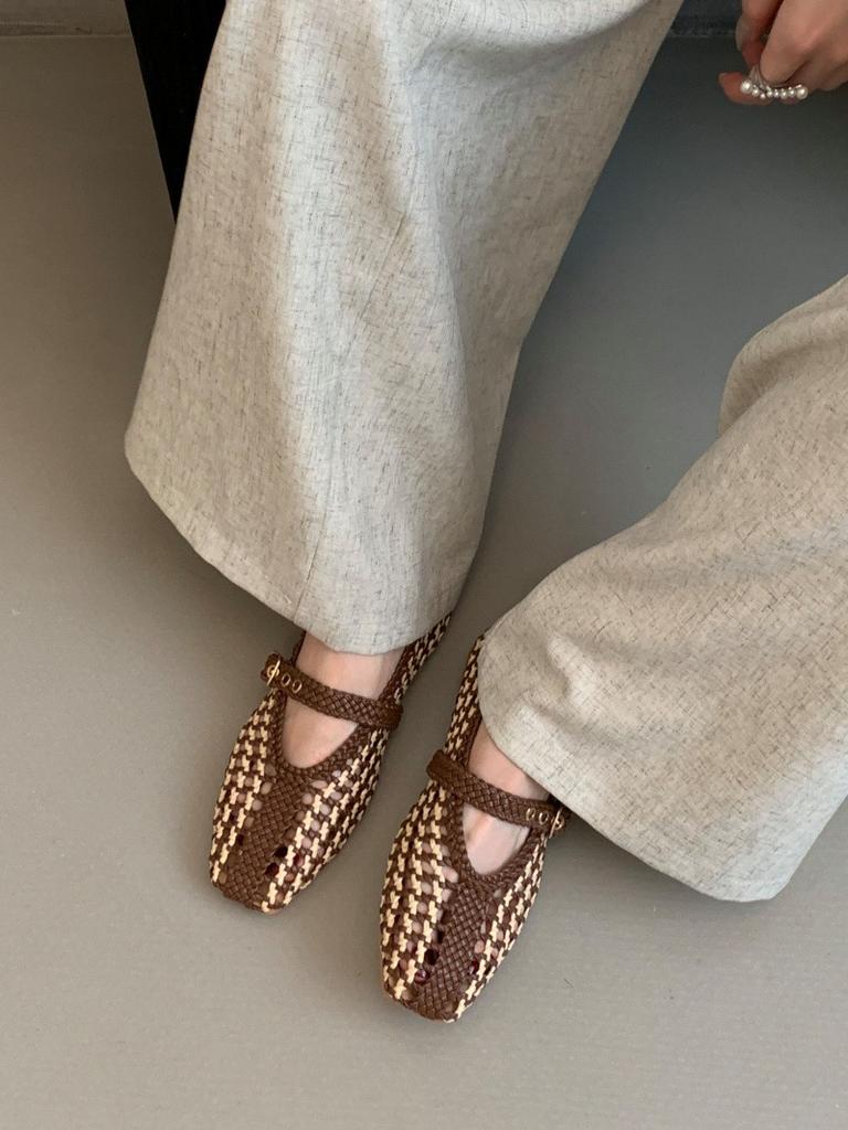 IPPEUM Mesh Ballet Flats Red Mary Janes Shoes WomenRound Toe 2025 New Pumps Flat Ballerina Shoes