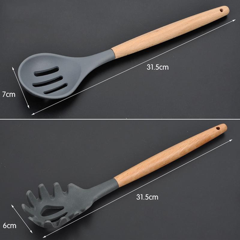 8Pcs/set Silicone Kitchen Utensil Set Spatula Slotted Spoon With Wood Handle Baking Cooking Tools