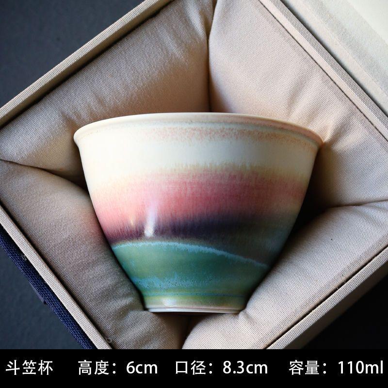 Ceramic Tasting Tea Cup Large Kung Fu Tea Cup Kiln Change Master Cup Retro Ink Wind Drinking Tea Personal Cups