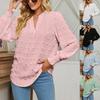 Damen S V-Ausschnitt Puffärmel Langarm Einfarbig Pullover Chiffonbluse
