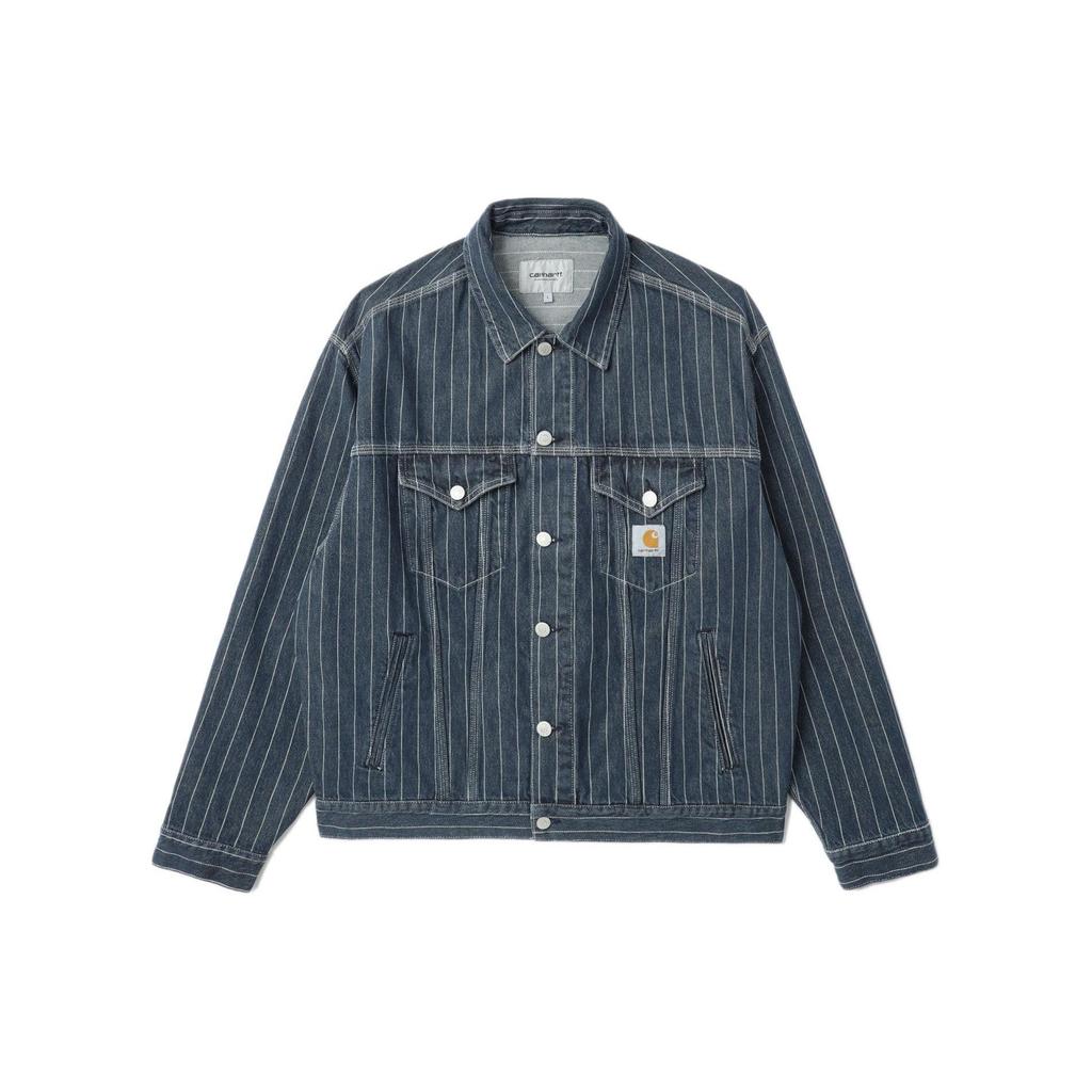Carhartt WIP Striped Collar Single-Breasted Pocket Denim Jacket Unisex Jackets Dark-Blue CHXJKI033011M-BLA