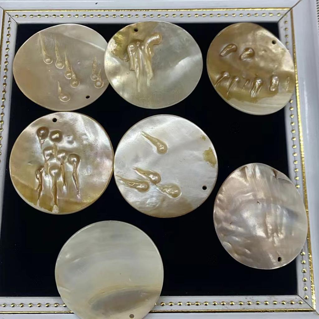 3Pcs/Pack Large Blister Pearl Shell Discs 50x50mm Single Hole Round Mother Of Pearl Charms For DIY Statement Earrings Pendant Ocean Jewelry Making