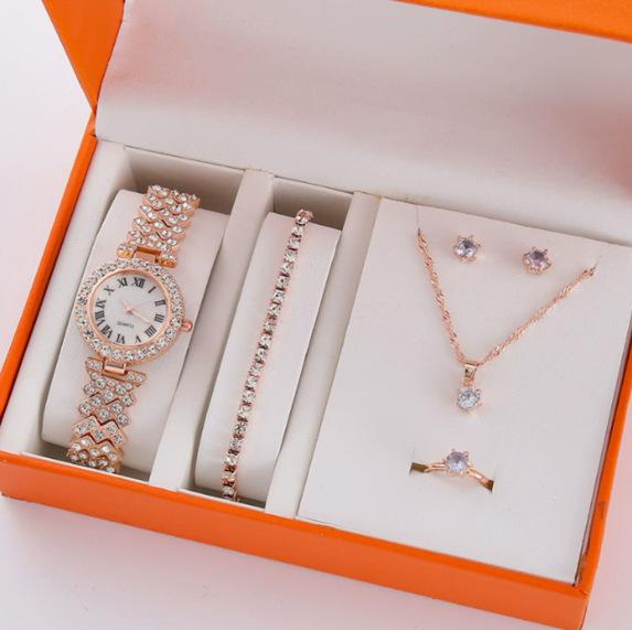 

New Full Diamond Luxury Bracelet Watch Set, Women S Quartz Watch Exquisite Five-Piece Set bulk price
