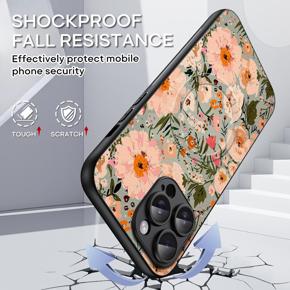 Art Retro floral pattern painting design Phone Case For iPhone 16 15 14 13 12 11 Plus Pro Max High-end Luxury Magsafe Sheepskin