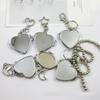 Flip Folding Mirror Keychain Travel Pocket Mirror Key Ring Metal Elliptical Heart-Shaped Mirror Anti-Lost Phone Camera Pendant