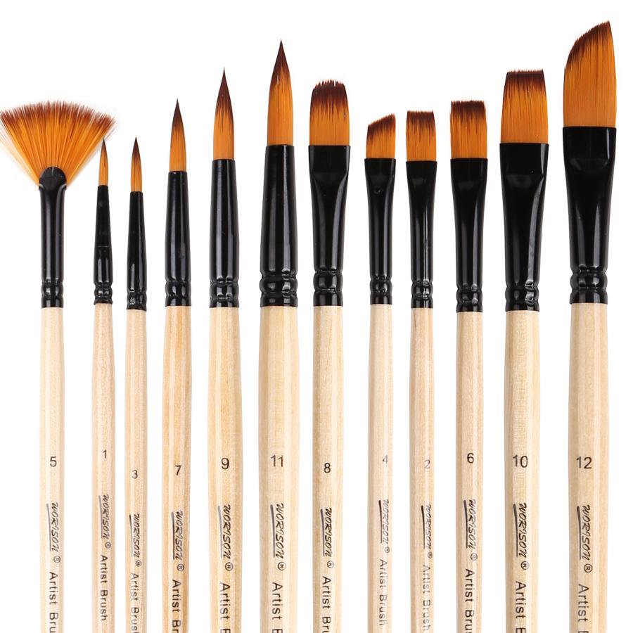 12 Stück Malpinsel Set, Professionelle Künstlerpinsel Sets für Acrylöl Aquarell Gouache Malerei