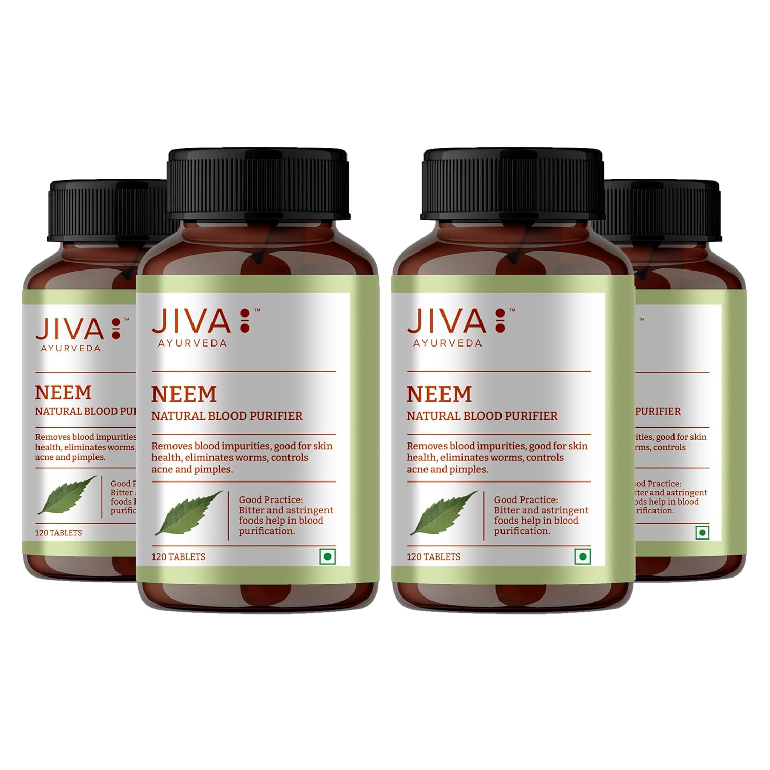 

Jiva Neem Tablets 120 X Pack of 4 Natural Ayurvedic Blood Purifier for Healthy Skin and Urinary Support