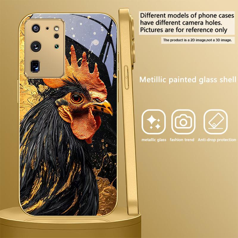Brave Golden Rooster For Samsung Galaxy S20 FE S21 S22 S23 Plus S24 Ultra S25Ultra S21+ S9+ S22Plus Golden glass phone case