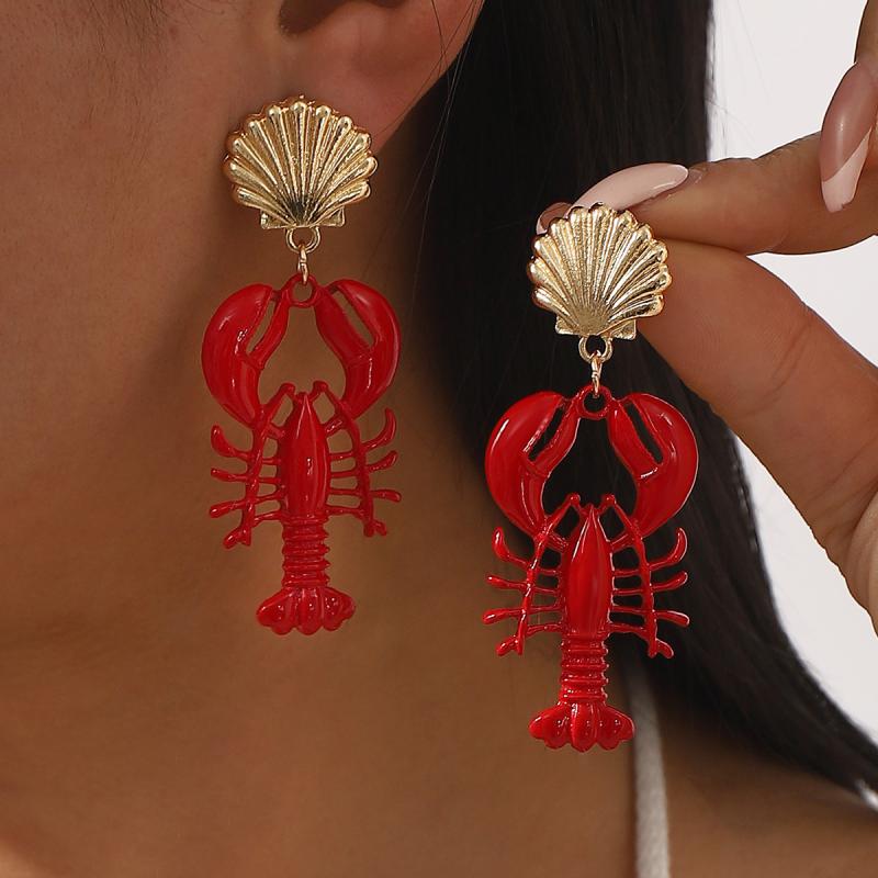 Lobster Bead Necklace Earrings Bohemia Handmade Beaded Jewelry Simple Pendant Necklace Women Beach Vacation Accessories