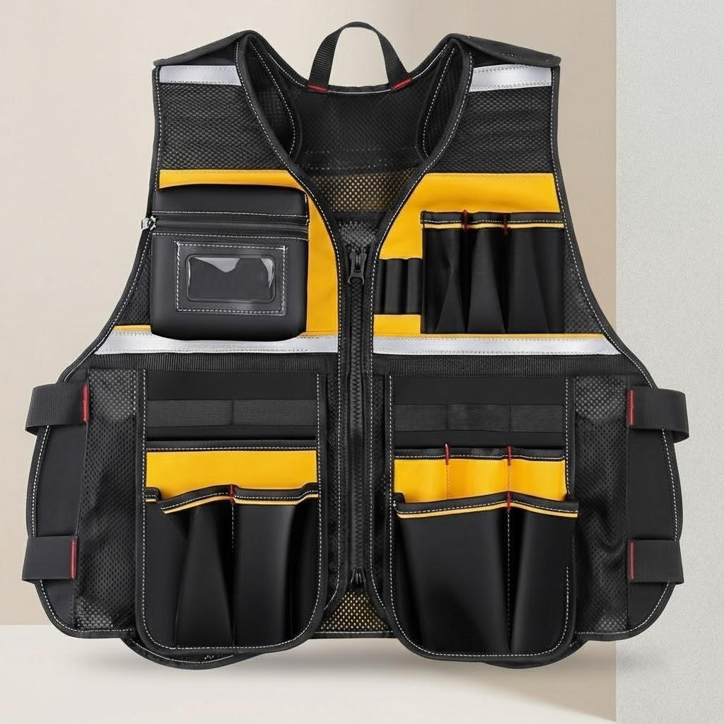 

Breathable Reflective Safety Jacket Multi Pocket Storage Vest for Construction Gardening Auto Repair Tools жёлтый