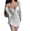 American Temperament Spice Girl Style Sexy and Thin V-neck Dress Women's Summer Design Sense Slim and Thin Hip Skirt