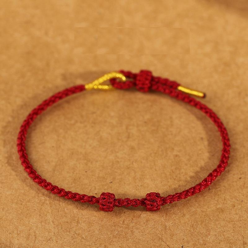 Red String Braided Lucky Bracelet with Gold Accents – Hand-Woven Adjustable Protection Bracelet for Men Women, Minimalist Boho Jewelry Gift