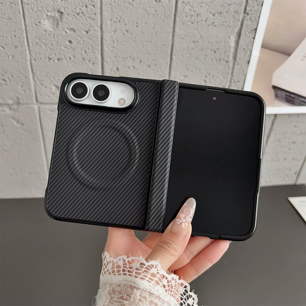 Luxury Magnetic Phone Case with Hinge Protective For Apple iPhone Ultra 18 Fold Wireless Charging Carbon Fiber Shockproof Cover