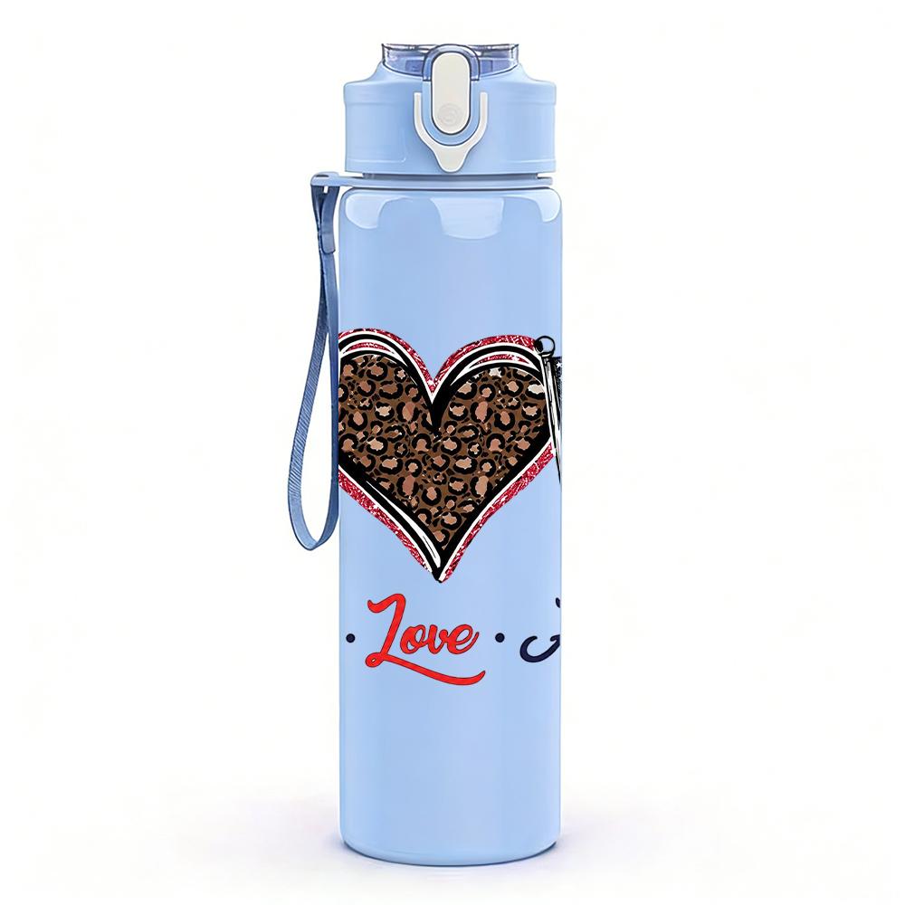 1PC Peace Love America Flag Graphic,750ml Color Plastic Sports Water Bottle,Leakproof Flip Straw Lid,Suitable for Sports Office Home Use