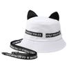 Cat ears white bucket hat men and women summer streamer letter washbasin hat plain sun hat