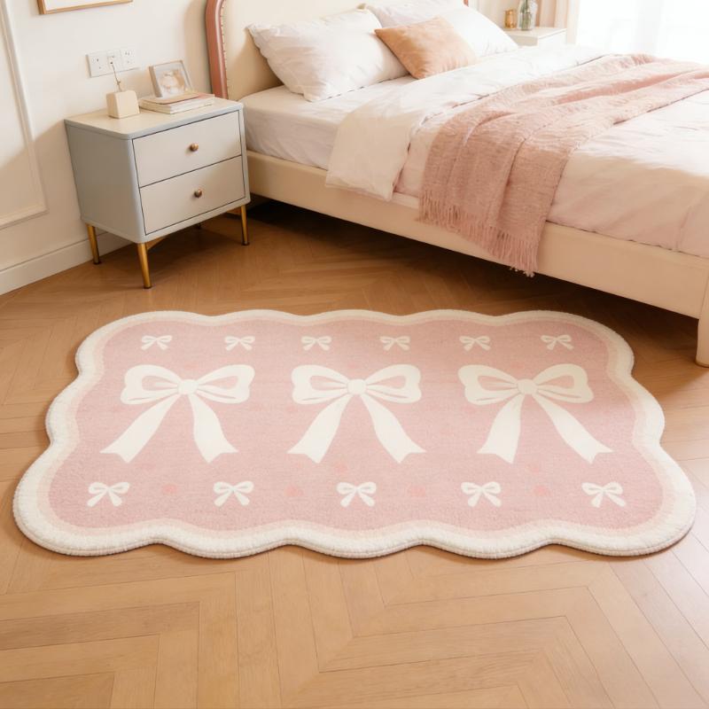 Girly Style Carpets for Living Room Pink Bow Bedroom Decor Carpet Fluffy Soft Irregular Bedside Rug Home Thicken Plush Floor Mat