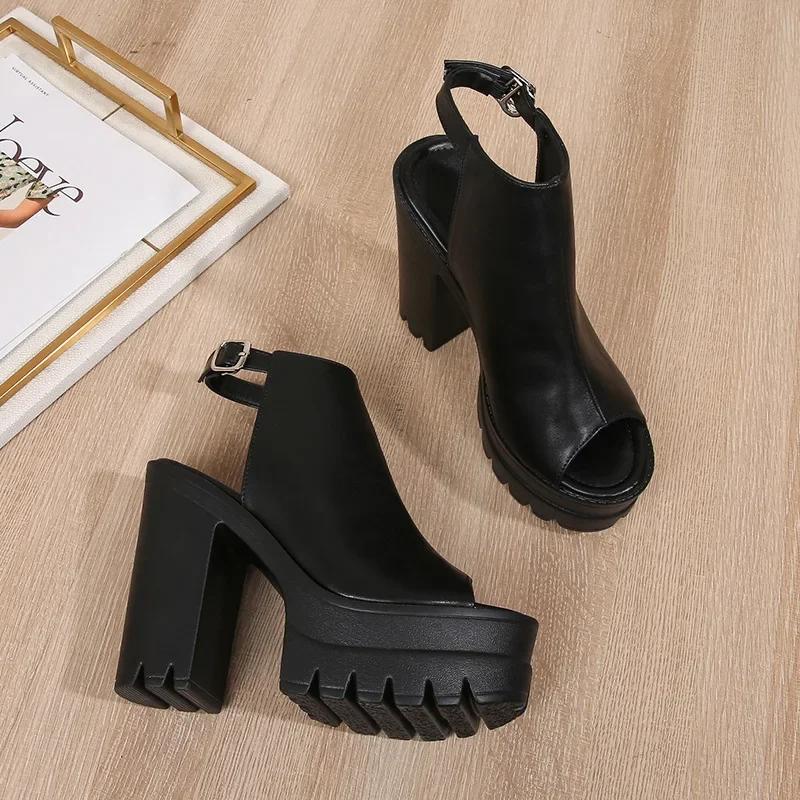 New European and American High Heel Thick Heel Sandals Women's Waterproof Platform Fish Mouth Roman Shoes 2025