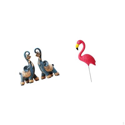 Modern Resin Elephant And Flamingo Sculpture Figurine Ornament Art Craft Collectible for Desktop