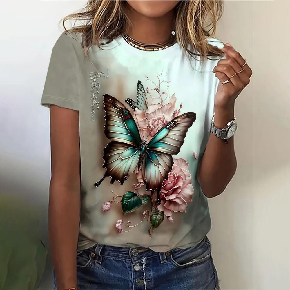 Summer Women's T Shirts Flower 3D Print T-Shirts Fashion Cerw Neck Short Sleeve Tops Oversized Female Y2k Clothing Cute TShirt