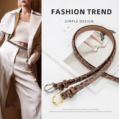Leopard Leather Pattern Fine Leather Belt for Women Fashion Alloy Pin Buckle with Jeans Decorative Belt for Women