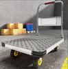 Silent Folding Steel Hand Truck: 4-Wheel Flat Cart for Cargo Transport