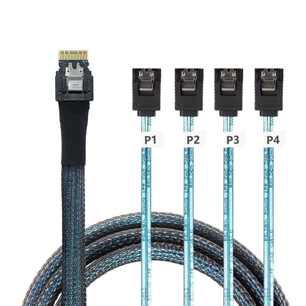Chenyang CY Slimline SAS 4i Host zu 4 SATA Target Festplatte Fanout RAID 50cm 4.0 SFF-8654 38-Pin 7-Pin Kabel,
