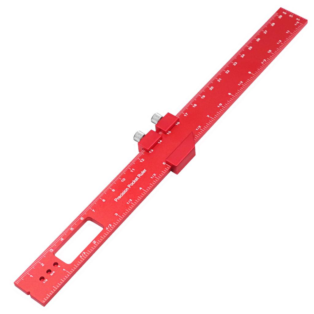 Precision Pocket Ruler T-Type Scribing Ruler Carpenty Square T Track Ruler Inch and Metric Measuring Marking Ruler W/ Slide Stop