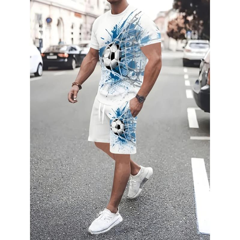 Summer Men s Short-sleeved Football Shooting Printed Short-sleeved Top Shorts Casual Two-piece Outdoor Sports Football 4XL
