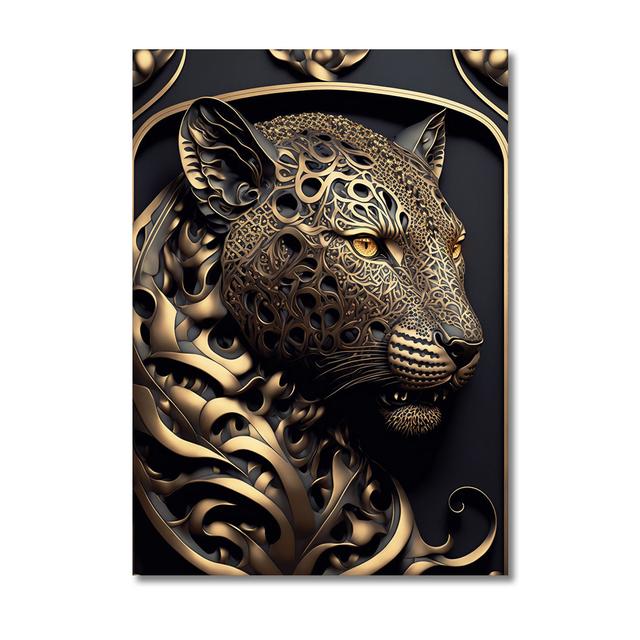 Metal Sculpture Gorilla King Canvas Painting Print Golden Lion Tiger Deer Bull Poster Art Animal Statue Picture Wall Decoration