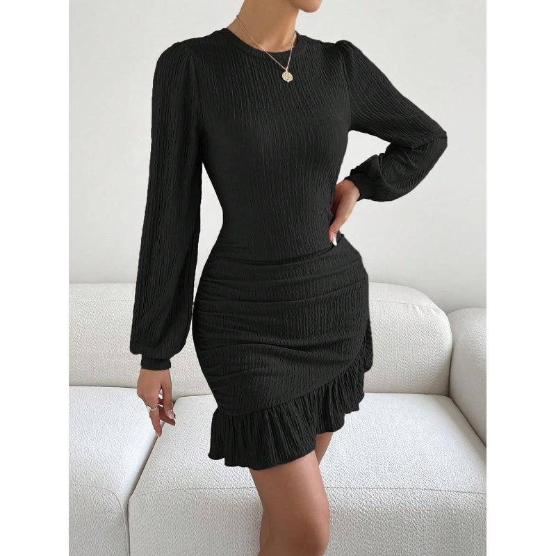 Tooxika 2024 New Sexy Slim Hip Fishtail Skirt OL Temperament Commuting Round Neck Long Sleeve Dress