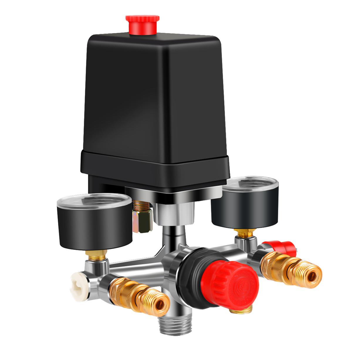 

90-120PSI Air Compressor Pressure Switch Manifold Regulator Gauges Air Compressor Pressure Switch Control 220-380V Aluminum чорний