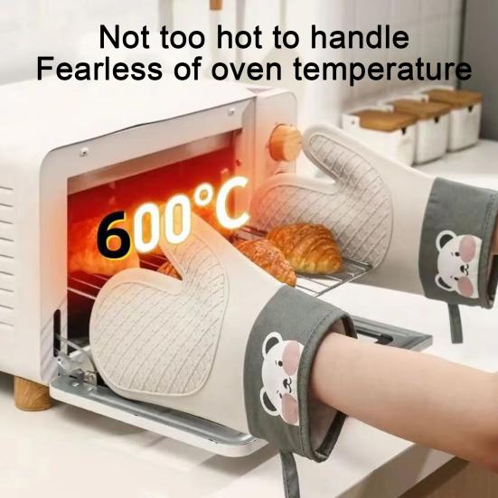 1Pc Silicone Heat Resistant Gloves Non-Slip Oven Mitts Kitchen Hand Clamps Thickened Insulated Gloves for Air Fryers Cooking Barbecue