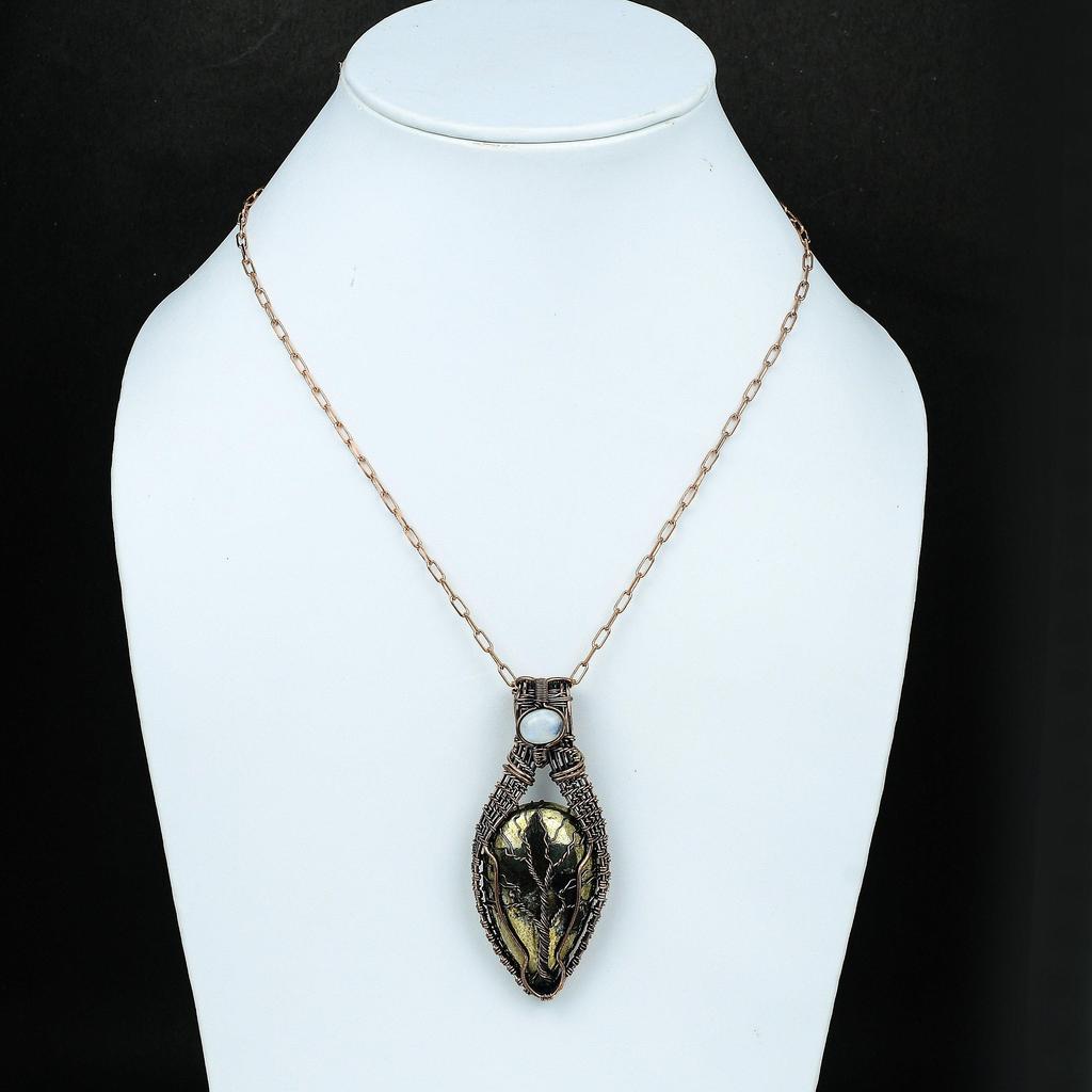 Pandantiv Piatră Prețioasă Pirită Arborele Vieții Pandantiv Înfășurat în Sârmă de Cupru Bijuterii din Sârmă de Cupru Bijuterii cu Piatră Lunii Curcubeu Cadou Pentru Ea Pandantiv de Designer