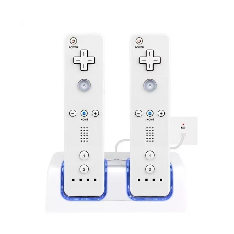 1 set Stazione di Ricarica a 2 Porte con 2 Batterie Ricaricabili da 2800mAh per Controller Gamepad Wii Dock di Ricarica per Wii