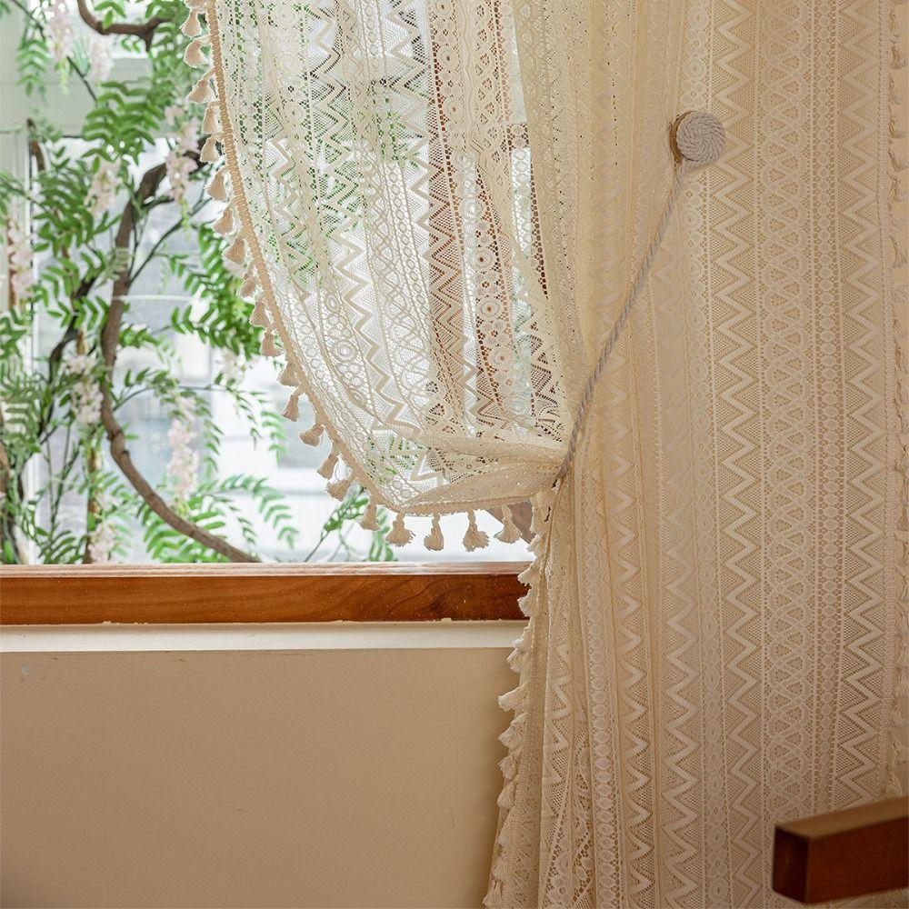 140m Lace Window Screening Hollow Lace Tassels Curtain Voile Tulle Curtains  Home Decor