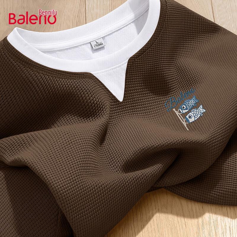 Baleno Men s Waffle Knit Faux Two-Piece Long Sleeve T-Shirt L