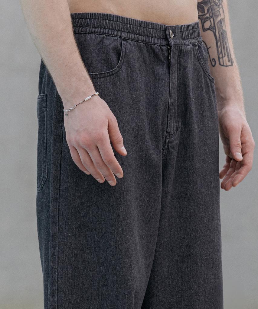 Dekkoloso Cool Flow Denim Wide Elastic Waist Pants [Raw Black]