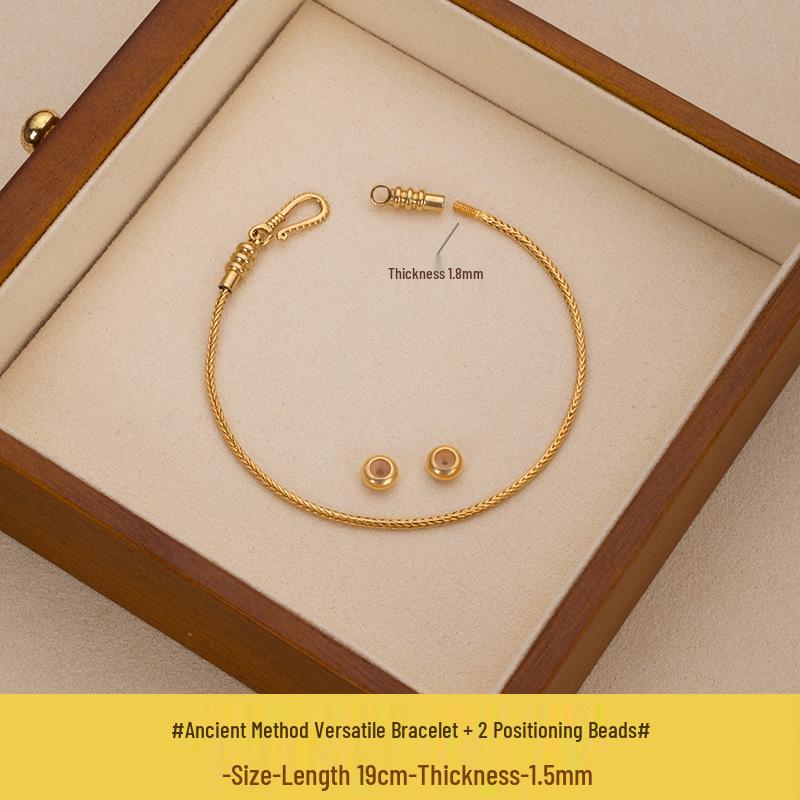 Versatile Gold-Plated Copper Beaded Bracelet with Lucky Beads and Wrap-Around No-Tie Design