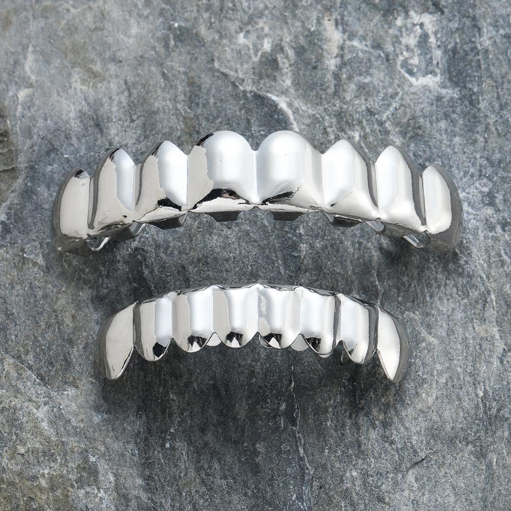 AceWings G010 Brass 8/8 Hip Hop Teeth Grillz Set Gold/Silver Top & Bottom Body Jewelry Punk Cosplay Party Tooth Grills Gifts