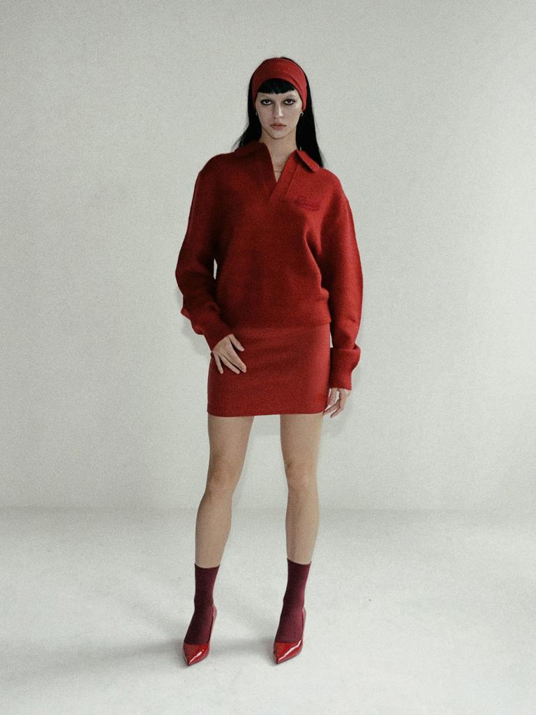 Korean Badblood BCAC Series Women's Red Polo Collar Sweater - Casual Loose Knitwear