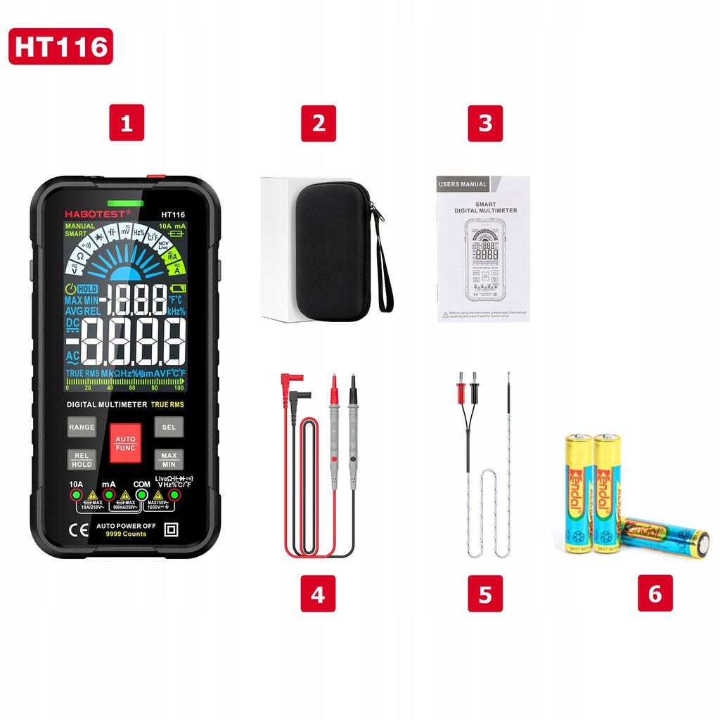 Digital Handheld Multimeter Voltage Tester True Rms Ncv + Battery Case