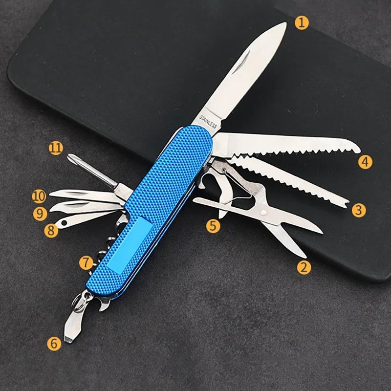 11 IN 1 Multi-purpose Knife Multitools Stainless Steel Folding Knife Wood Handle Outdoor Keychain Pocket Knife Tools